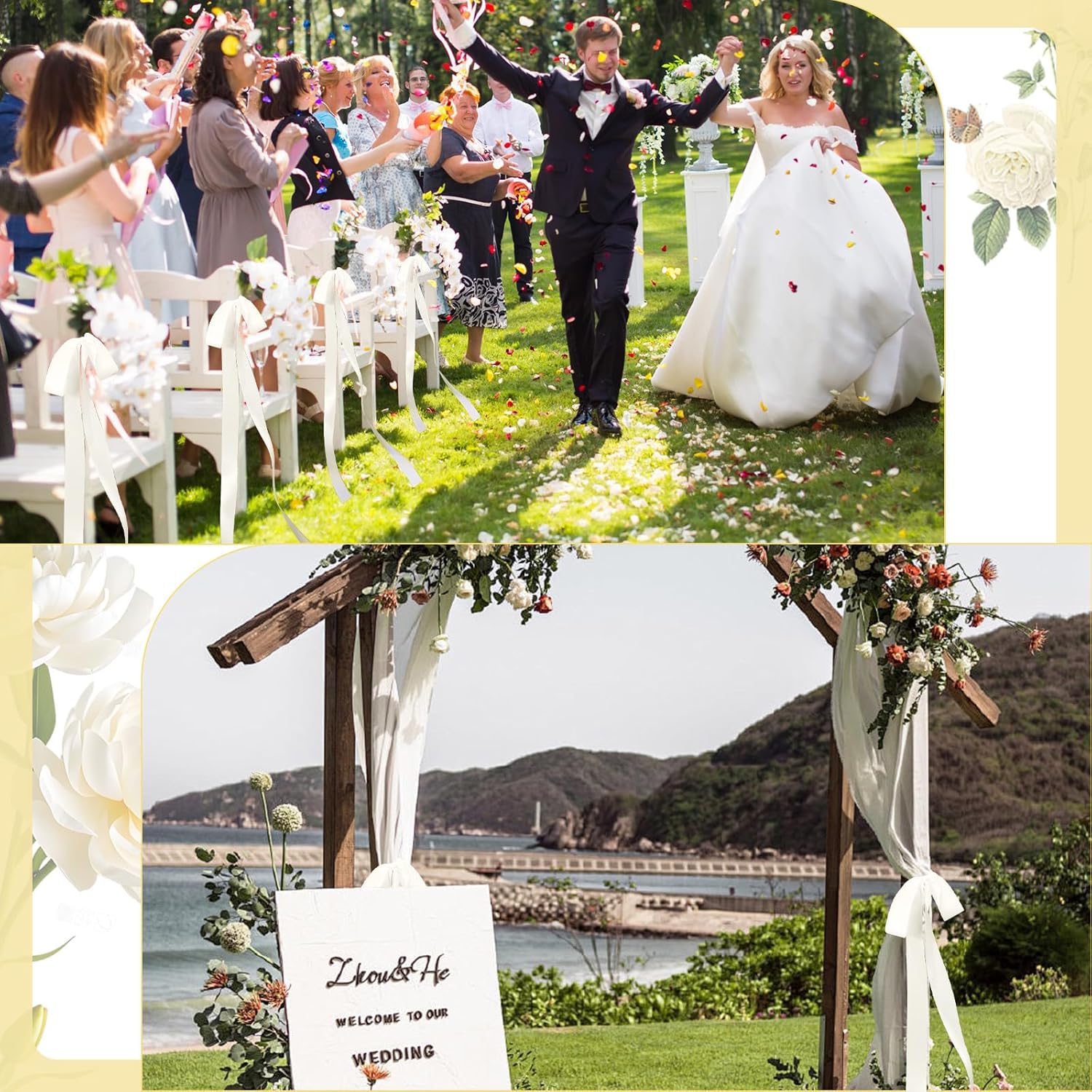 Regine Switzerland 24 Pcs Ivory Wedding Ribbon Bows - Elegant Decorative Sashes for Chairs & Pew