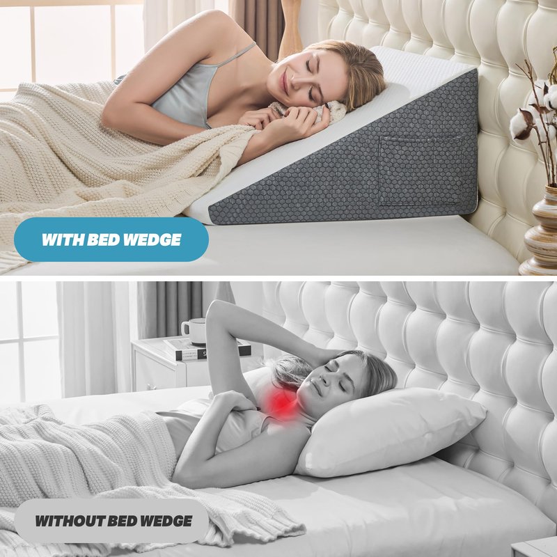 Yojoker Wedge Pillow for Sleeping - 12 Inch Bed Wedge for Headboard Triangle Pillow, Memory Foam Wedges for Acid Reflux, GERD, Snoring, Post Surgery Back Pain Relief, Leg Elevation, Washable Cover