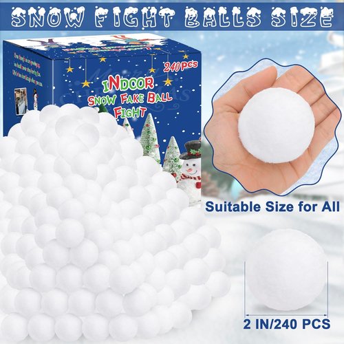 Homiar Indoor Snow Ball Fight Set - 240 Soft Plush Snow Balls for Kids | Realistic Winter Fun