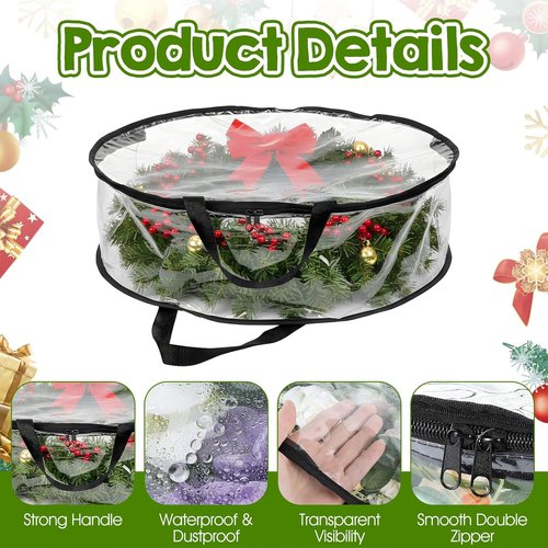 Clear Wreath Storage Bag by [Brand Name] - 5 Pcs Waterproof Christmas Garland Holders | 24 x 8 Inch with Handles