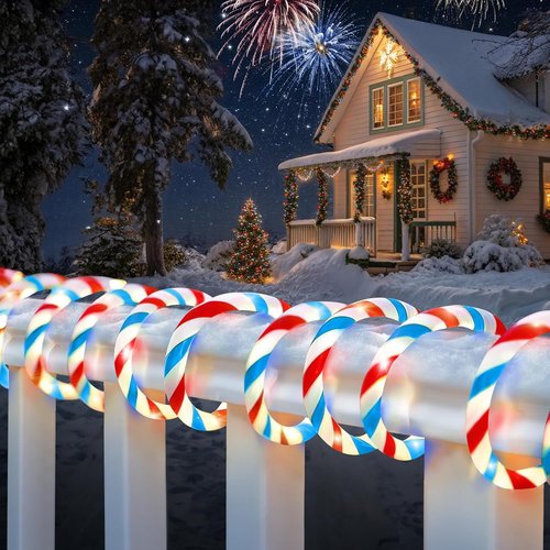 Jnaurb Christmas Candy Cane Lights - 33ft 240 LED Waterproof Rope Lights for Outdoor Holiday Decor