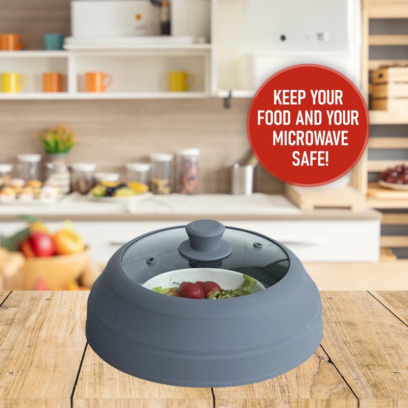 Javson Microwave Splatter Cover Glass for Food - Large 10.8" Tempered Glass & Silicone Lid, Heat Resistant, Splatter Guard with Easy-Grip Handle
