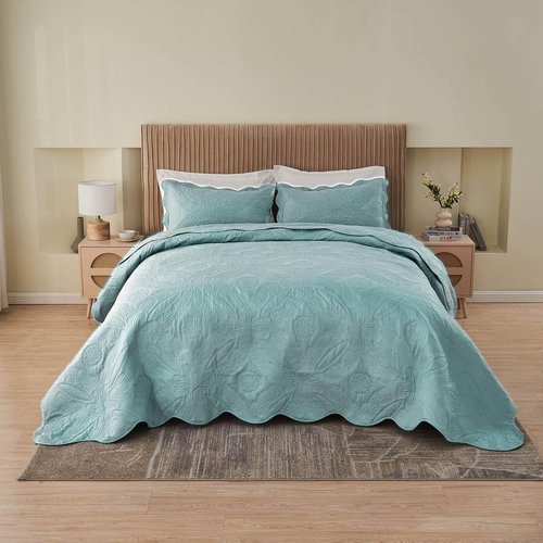 Kingnex Extra Wide Oversized King Bedspreads 128x120 for Tall King or Cal King Bed Ultrasonic Quilted Coverlet Set 3 Piece Include 1 Quilt 2 Pillowcases Blue