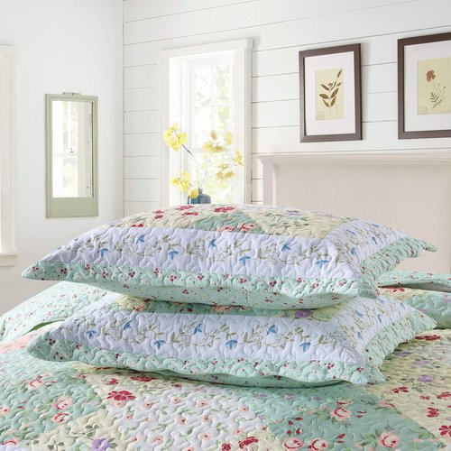 MarCielo 3-Piece Floral Printed Quilt Set Lightweight Bedspread Set Coverlet Set (Romantic Green, Queen)