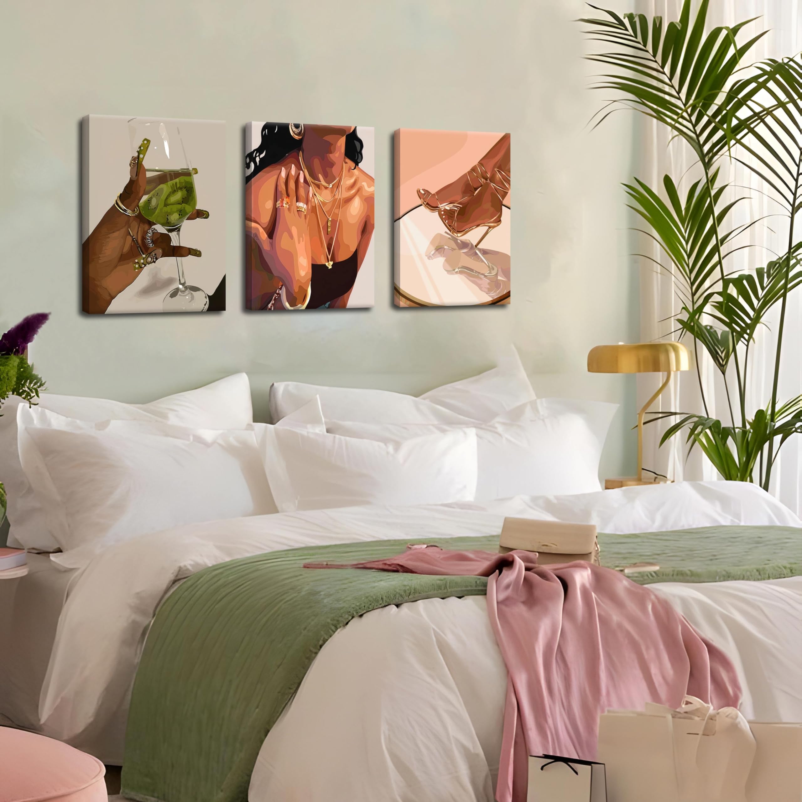 Black Woman Wall Art – African American Wall Decor Set of 3 – Black Girl Canvas Pictures – Black People Culture Prints – Smart Artwork for Living Room, Bedroom, Bathroom – Framed 16x124 Inch