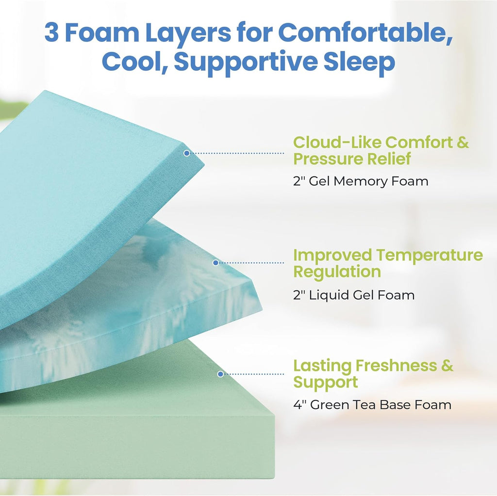 Yaheetech Twin Mattress - 8 Inch Cooling Gel Memory Foam with Green Tea - Medium Firm, CertiPUR-US Certified
