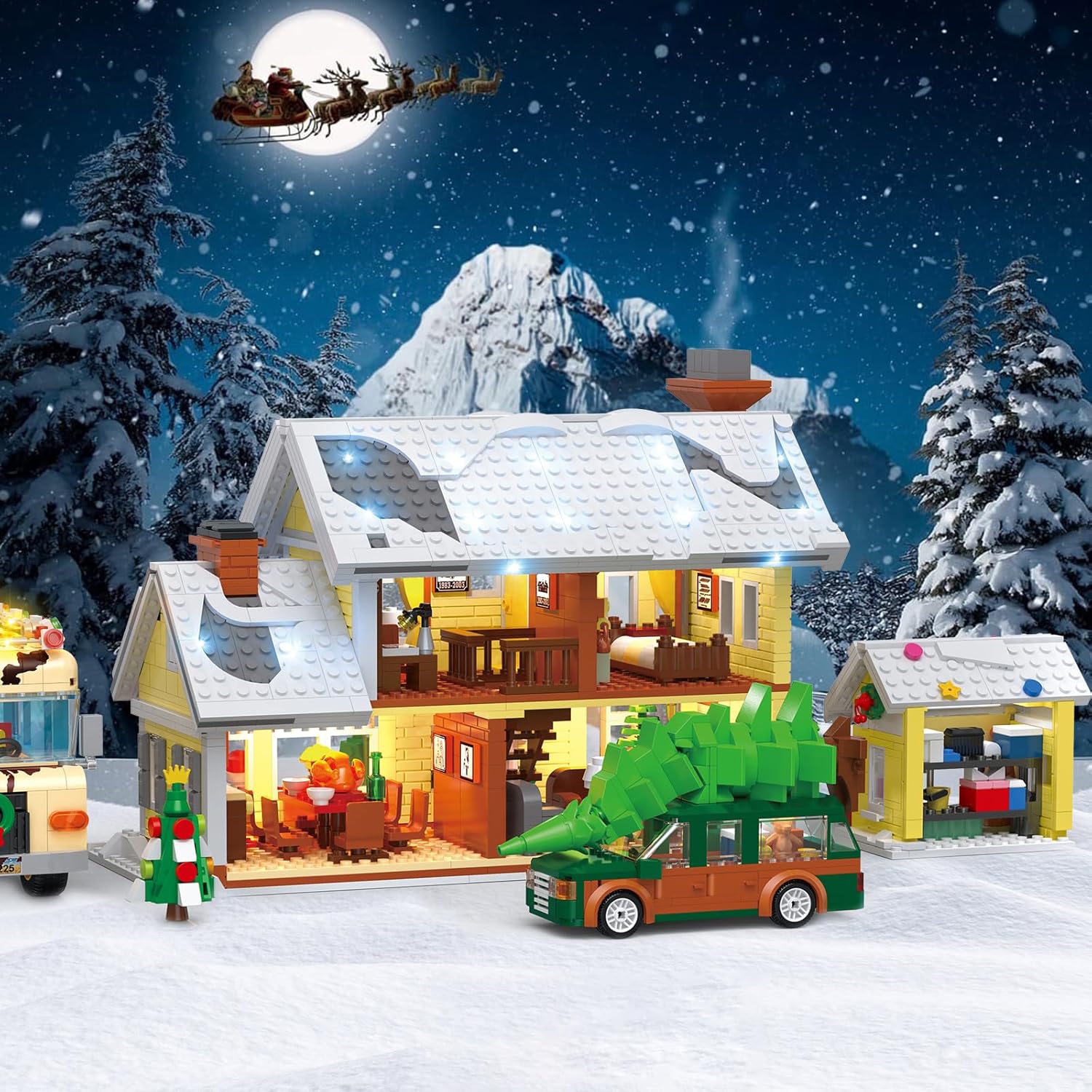 Snow Village Building Set - 4-in-1 Christmas Vacation House & RV Model Kit | 2056 PCS for Kids & Adults