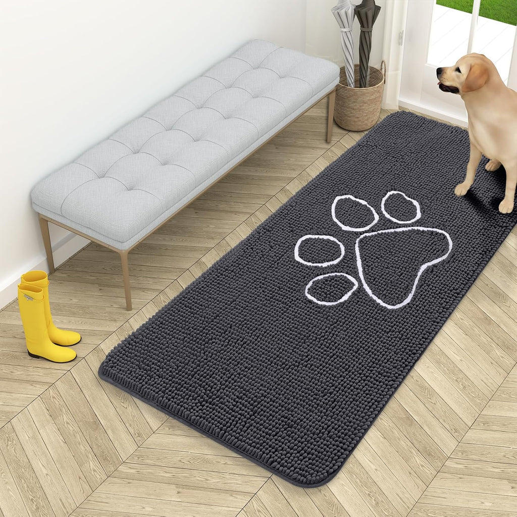OLANLY Dog Door Mat - Absorbent Non-Slip Mud Mat for Paws | 54x24 Dark Grey Chenille Design