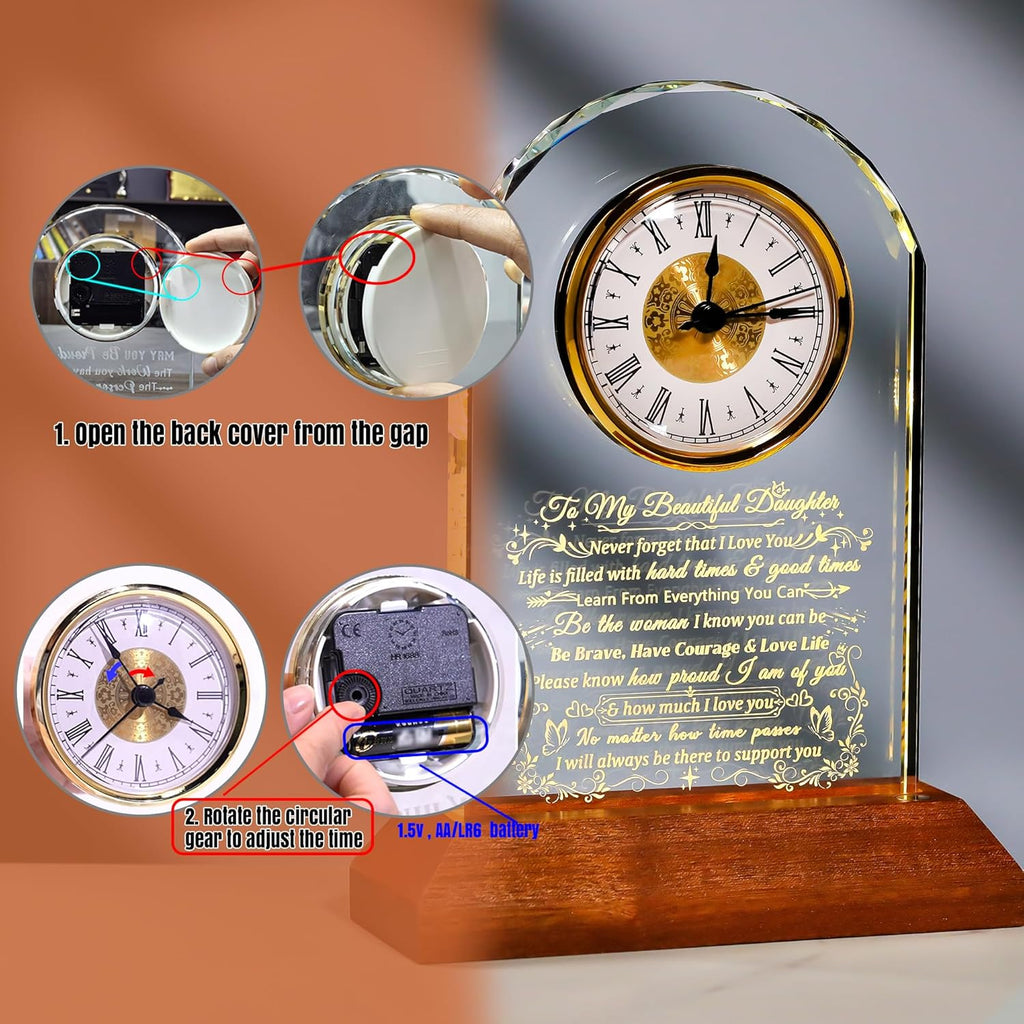 Ornalrist Glass Clock for Daughter | Heartfelt Gift from Mom & Dad - Warm Light Base for Special Occasions