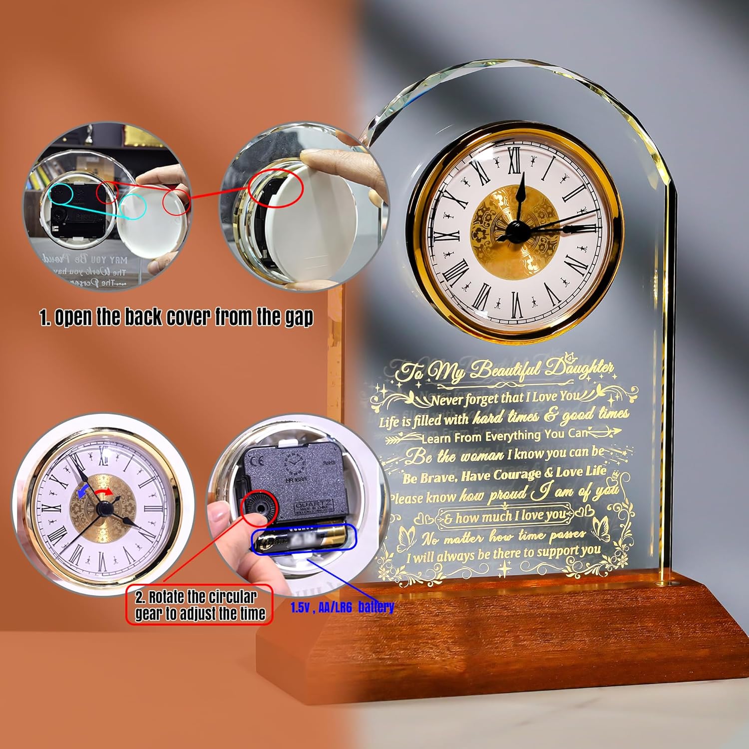 Ornalrist Glass Clock for Daughter | Heartfelt Gift from Mom & Dad - Warm Light Base for Special Occasions
