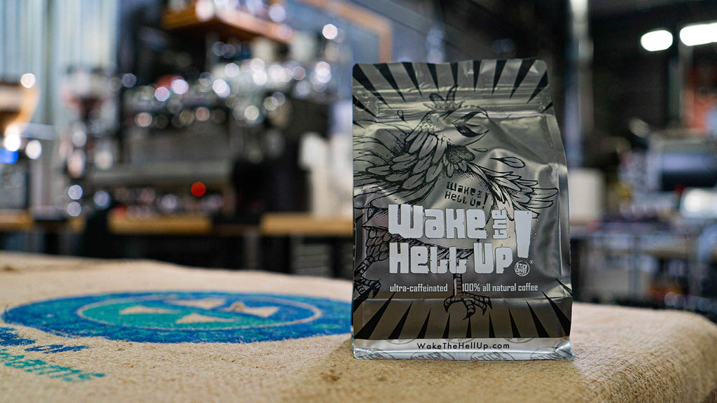Wake The Hell Up! 12oz Ultra-Caffeinated Ground Coffee, Low Acid, Medium-Dark Roast