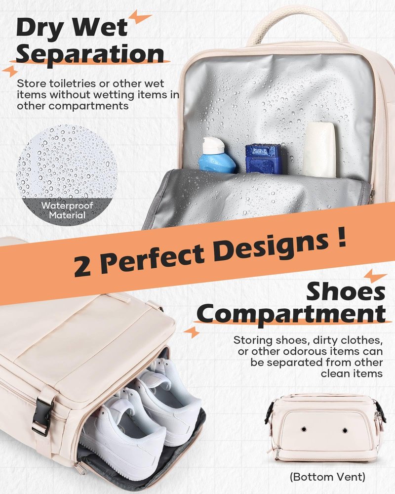 SEAFEW Large Travel Backpack with Vacuum Seal Compression, Vacuum Travel Flight Backpack with Electric Pump, Waterproof Work Backpack Compression bags Casual Daypack with USB Charging Port, Beige