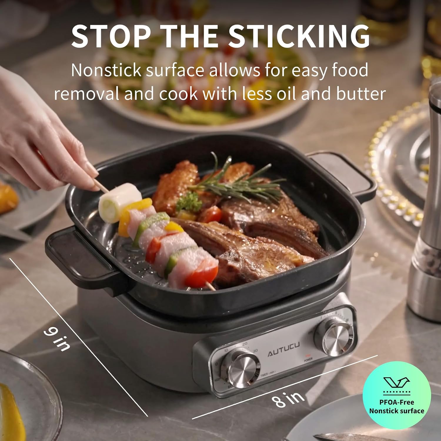 N74SNA Electric Hot Pot Multi-Cooker - 2.5 Quart Nonstick Grill & Steamer Set for Soup, Steak, Ramen