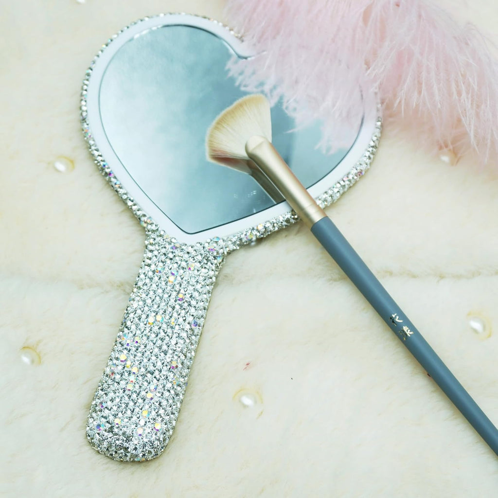 Skiennix Large Rhinestone Handheld Mirror - Dazzling Glitter Design | Portable Heart-Shaped for Weddings