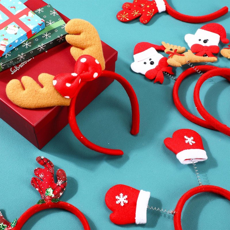 Jexine 50 Pcs Christmas Headbands Santa Reindeer Antlers Headbands Christmas Accessories Xmas Headwear Holiday Headband, 25 Styles