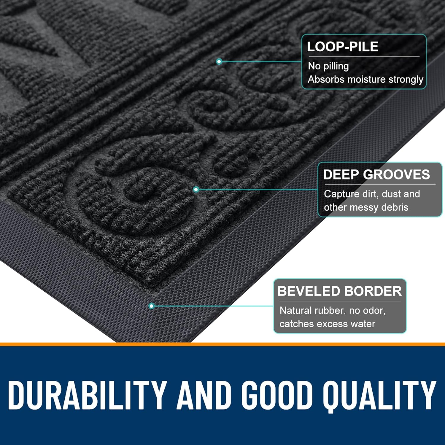 OLANLY Heavy Duty Welcome Door Mat - Waterproof All-Weather Stain Resistant | 29.5 x 17 Inches, Black