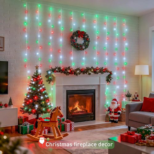 JMEXSUSS 300LED Christmas Curtain Lights - Remote-Controlled Indoor & Outdoor Twinkle Lights | 9.8x9.8ft Red, White & Green Decor