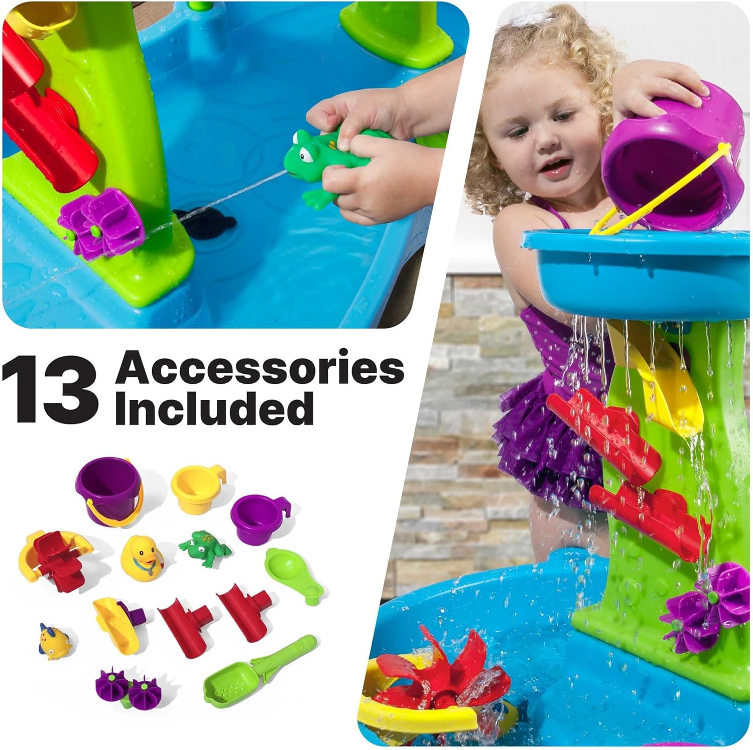 Step2 Rain Showers Water Table - Engaging Sensory Playset for Kids 1.5+ Years - Blue & Green, 13 Accessories