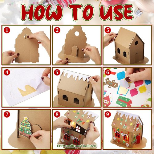 Hiboom Christmas Gingerbread House Kit - 15 Sets of Cardboard DIY Holiday Crafts for Festive Parties