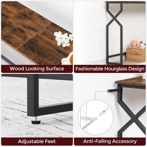 MAHANCRIS Sofa Console Table, 44.9" Entryway Table with Charging Station, Narrow Couch Table, Hallway Table, Sofa Table with USB Ports, Metal Frame, for Entrance, Living Room, Rustic Brown CTHR113E01