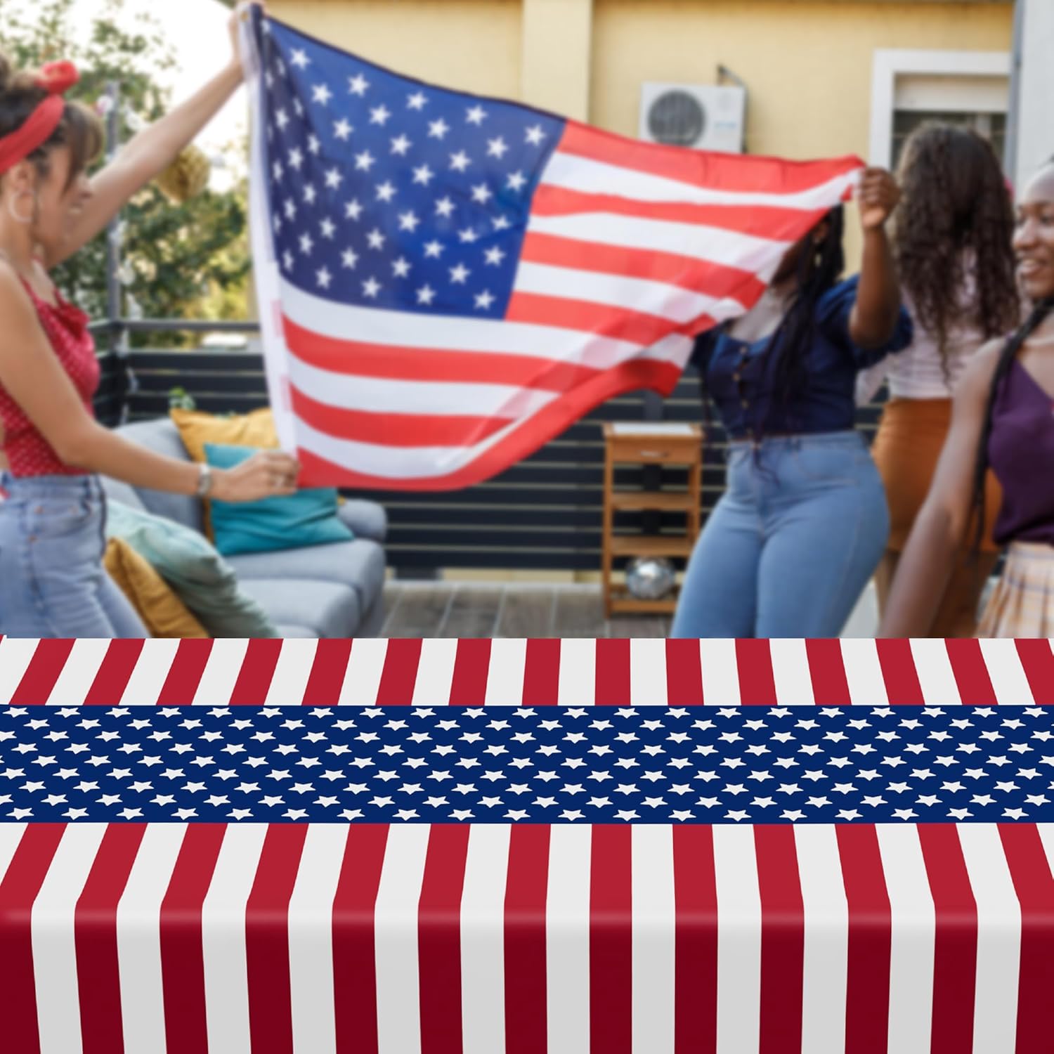 4th of July Tablecloths by [Brand Name] - 108" x 54" Rectangle Plastic in Red, White & Blue | Patriotic Party Decor