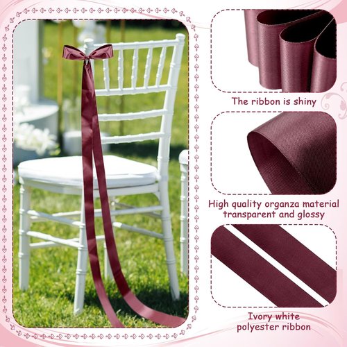 Daifunli Burgundy Wedding Bows - 24 Pcs Satin Chair Decorations for Elegant Aisle Decor