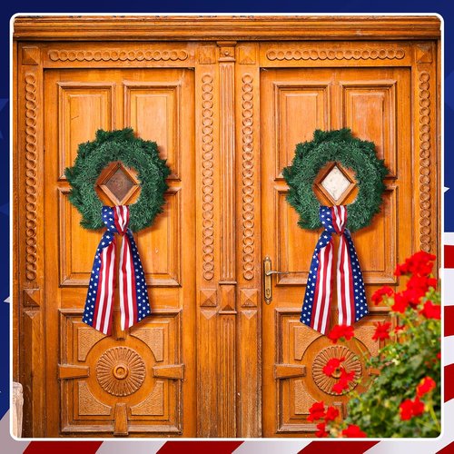 FuWeave Easter Wreath Sash Set - 4 Pcs Satin Embroidery Monogram for Indoor/Outdoor Decor | Red, White, Blue