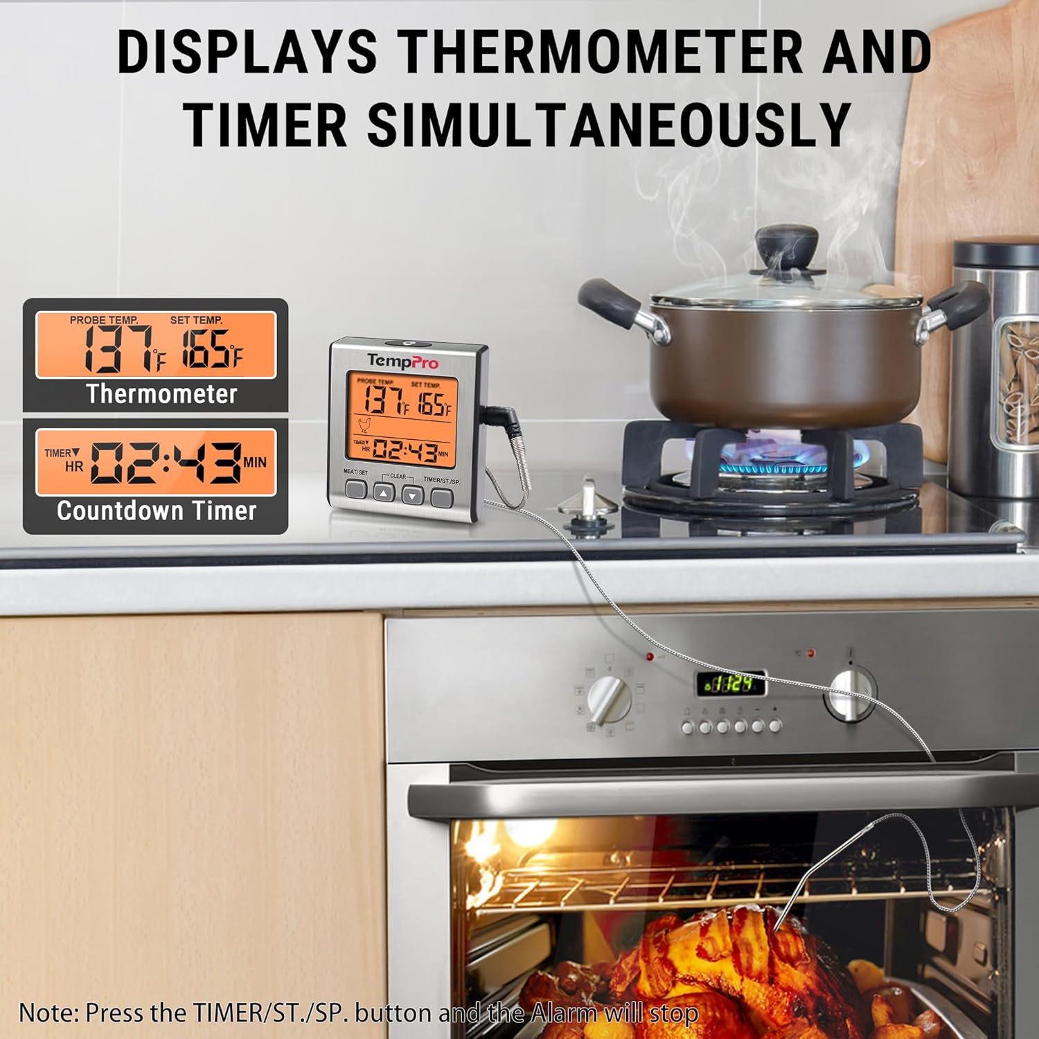 TempPro Digital Meat Thermometer - Accurate Cooking & Grilling Tool with Backlight & Timer | Perfect for Smoker, Oven & BBQ