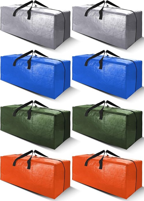 Cosy Family Extra Large Moving Bags - 8 Pack with Strong Handles, Zippers & Backpack Straps (40 Gal, Multicolored)