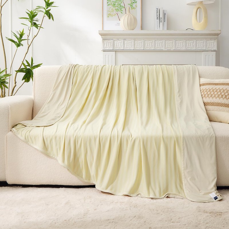 JOOJA Cooling Blanket for Hot Sleepers Queen Size Double Sided Ultra Cold Effect Cool Blanket for Adults Kids Pet Dogs Beige 90x90 Inches