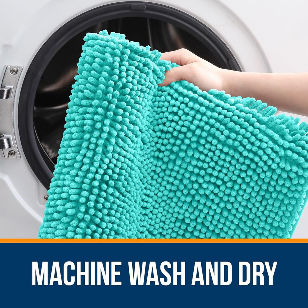 OLANLY Large Bathroom Rugs - Extra Soft Chenille Bath Mats | Quick-Dry, Machine Washable, Teal 40x32