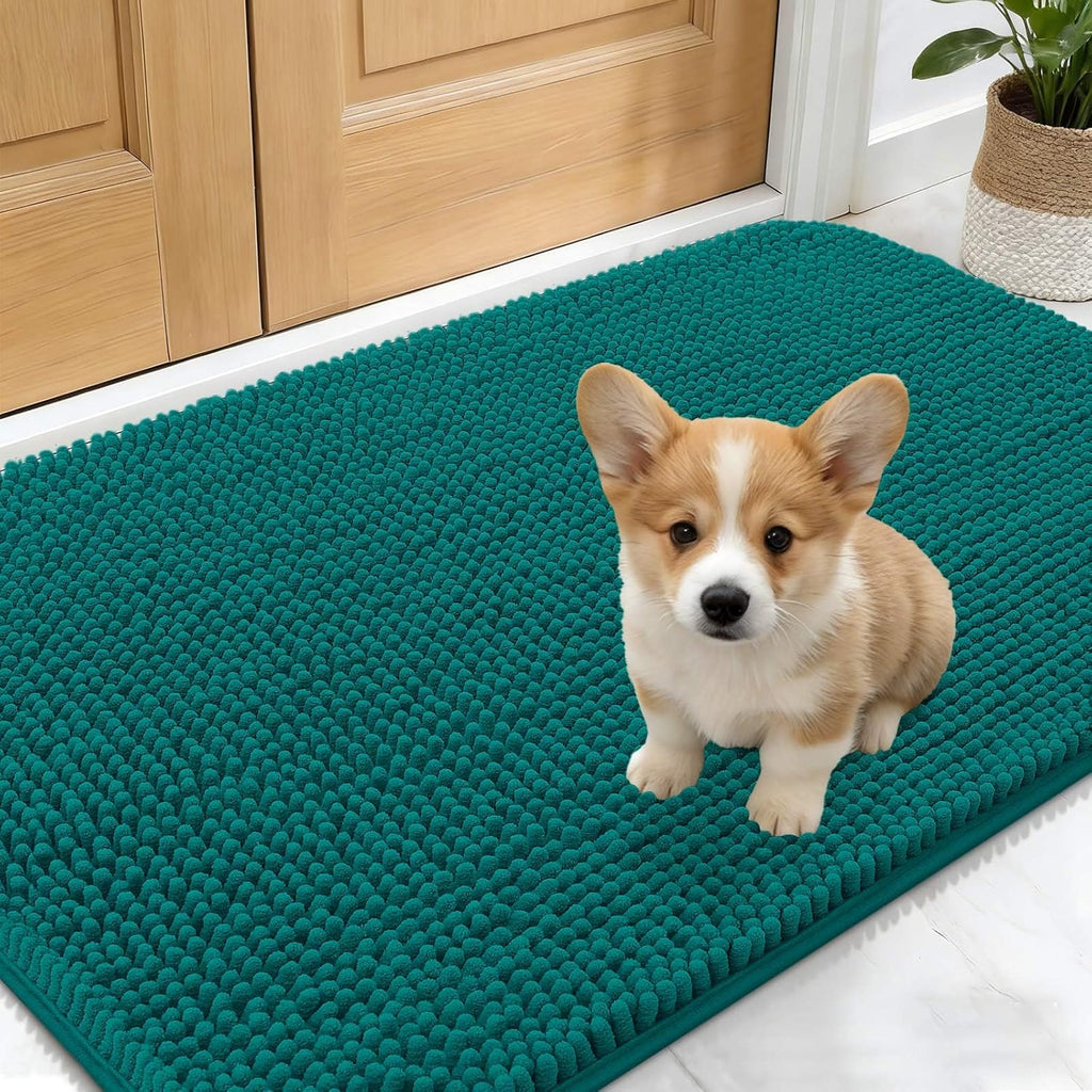 OLANLY Dog Door Mat - Absorbent Non-Slip Chenille Mat for Muddy Paws | 24x16 Inches, Lake Blue