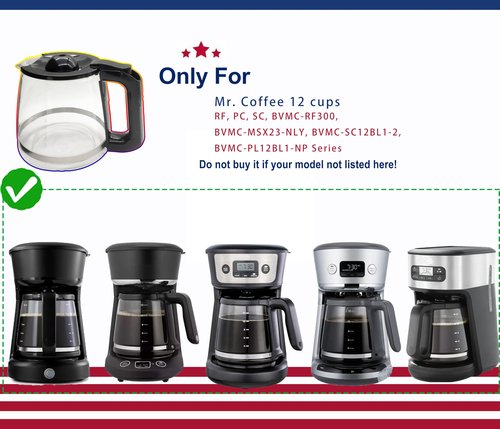 12 Cup Coffee Pot replacement Compatible Mr. Coffee replacement pot, Fit RF, LM, PC & SC series,BVMC-RF300, BVMC-MSX23, BVMC-MMX23,BVMC-SC12BL1-2,BVMC-PL12BL1-NP,BVMC-EM100 Series, Free coffee spoon