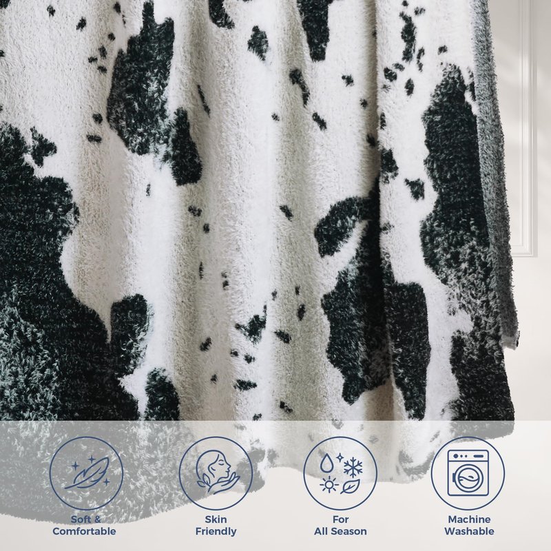 blunique Cow Throw Blanket for Couch Bed Sofa Ultra Soft Cozy Cow Pattern Animal Print Blanket, Lightweight Western Decor Plush Throw, Blanket for Women & Teen Girls 50x60 Inches Black