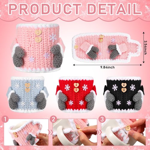 Perthlin 4 Pcs Sweater Mug Christmas Cozy Gift Winter Coffee Mug Knitted Cup Sweater Sleeve Cover Reusable Crochet Tea Warmer Wrap with Buttons Christmas Decoration for Coffee Drinkers