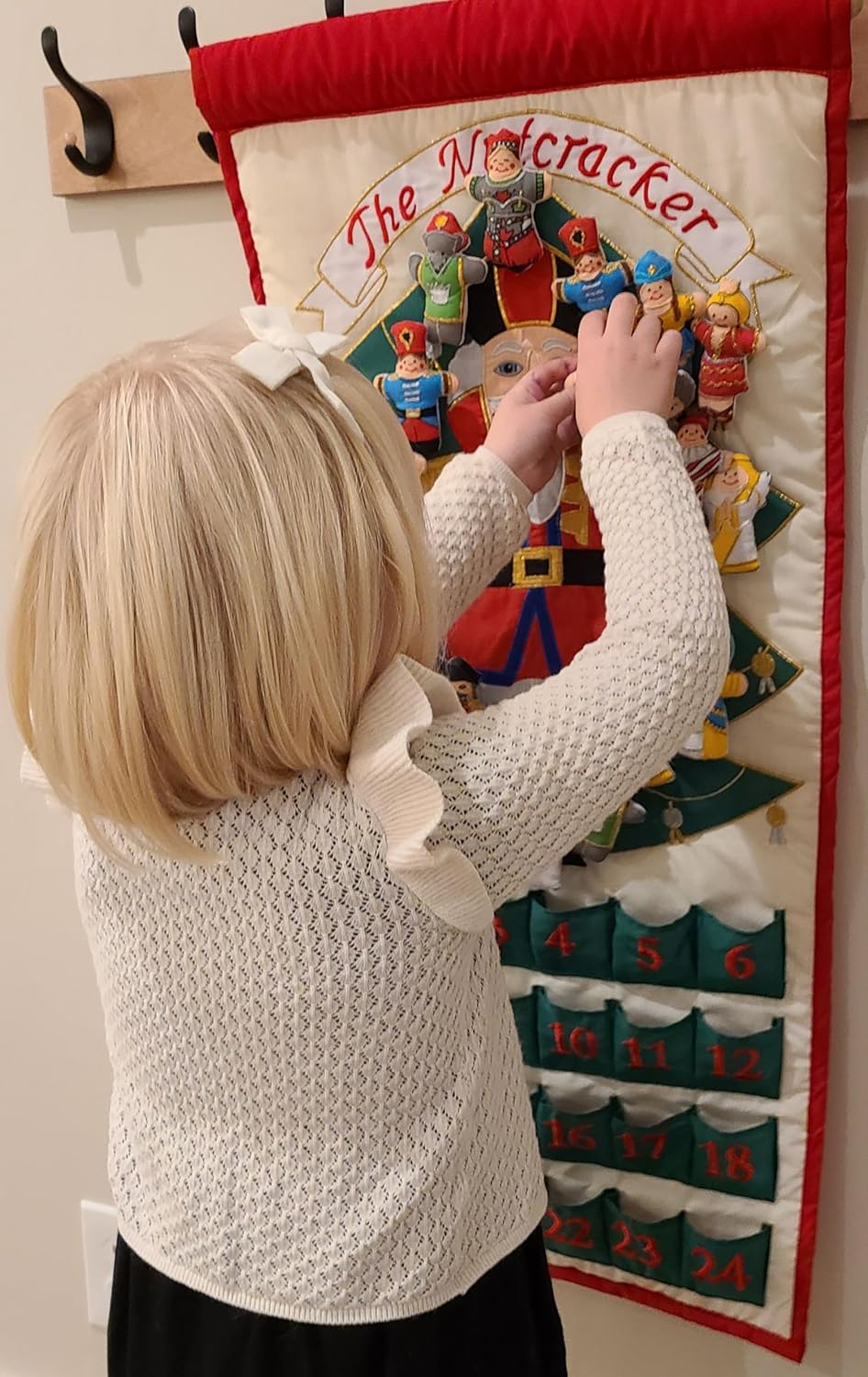 Pockets of Learning Nutcracker Advent Calendar - Interactive Christmas Décor | Embroidered Soft Fabric Wall Hanging