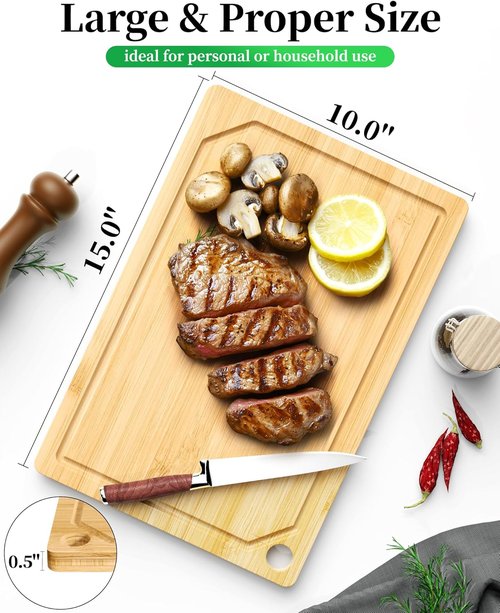 Kitsure Bamboo Cutting Board - Multi-Sized Wooden Kitchen Board with Deep Juice Grooves | Large Natural Design