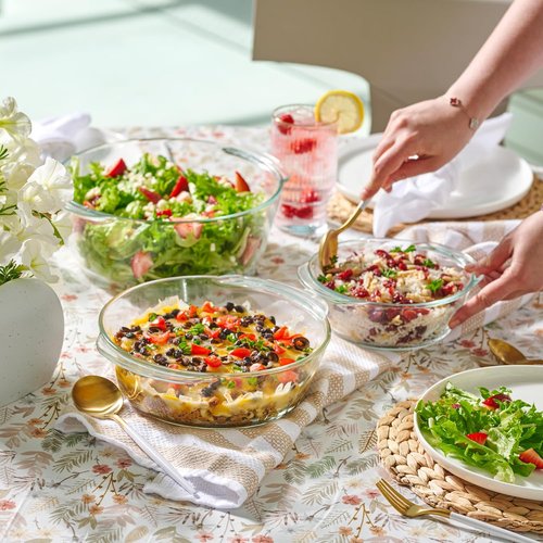 Le'raze Glass Tureen Dishes Set - 6-Piece Durable Borosilicate Bakeware with Lids | Microwave Safe, Clear Casserole Cookware