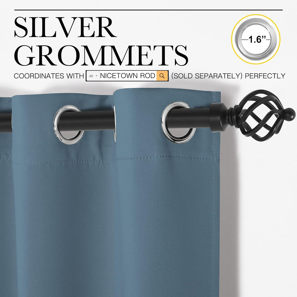 NICETOWN Smoky Blue Blackout Curtains - 78 Inch Length, Thermal Insulated, 2 Panels, 42 Inch Wide