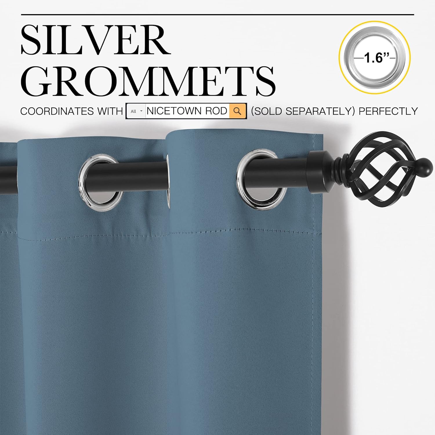 NICETOWN Smoky Blue Blackout Curtains - 78 Inch Length, Thermal Insulated, 2 Panels, 42 Inch Wide