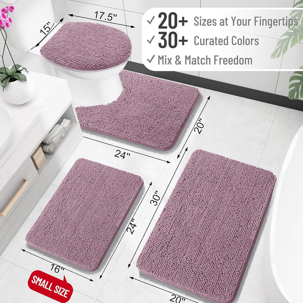 OLANLY Bathroom Rugs - Extra Soft Chenille Bath Mats with Rubber Backing | 34x21, Deep Plum, Quick Dry