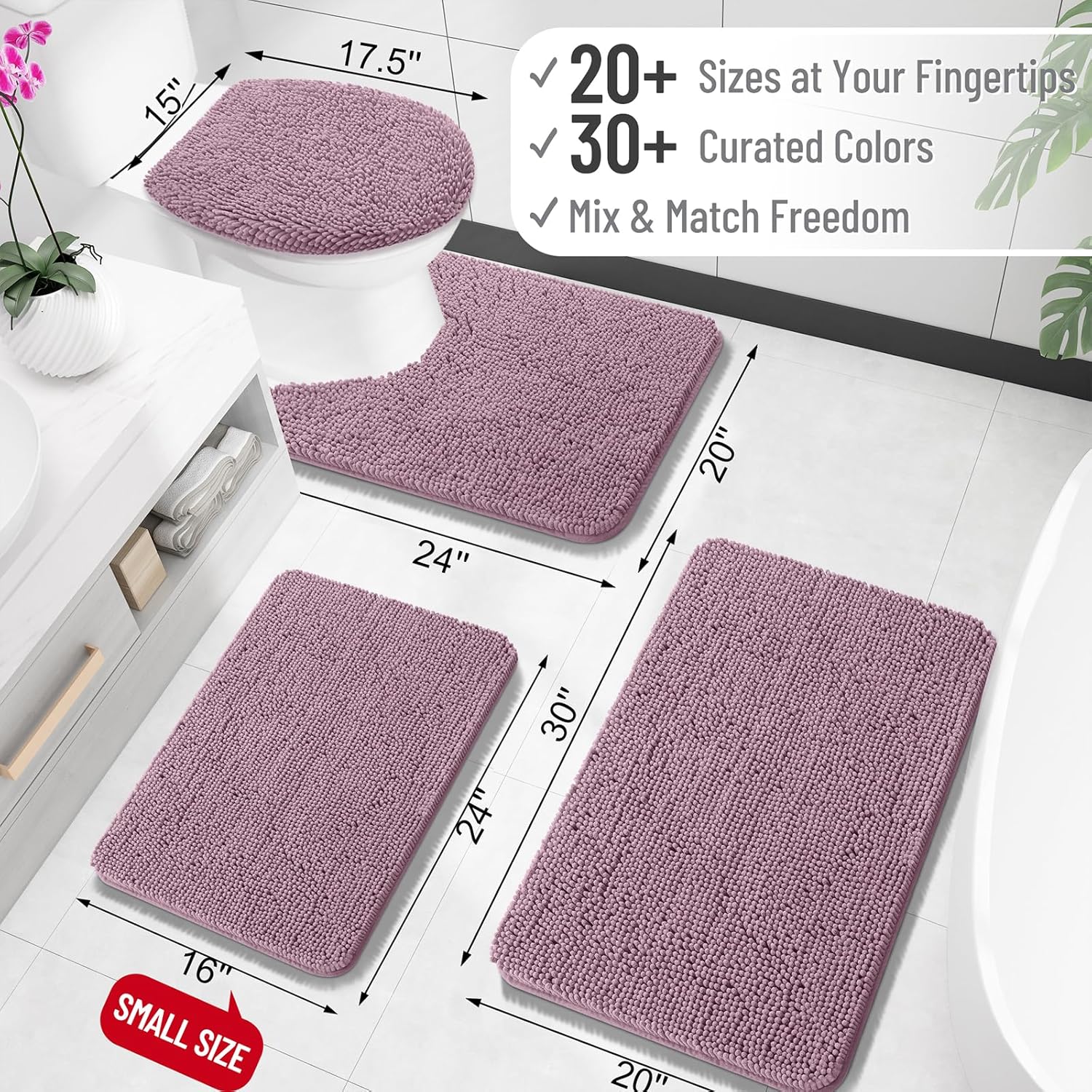 OLANLY Bathroom Rugs - Extra Soft Chenille Bath Mats with Rubber Backing | 34x21, Deep Plum, Quick Dry