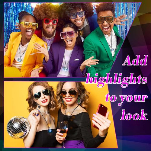 Henoyso LED Disco Ball Necklaces - 24 Pcs Light-Up Party Favors for 70s Disco Costumes | Fun Stage Props