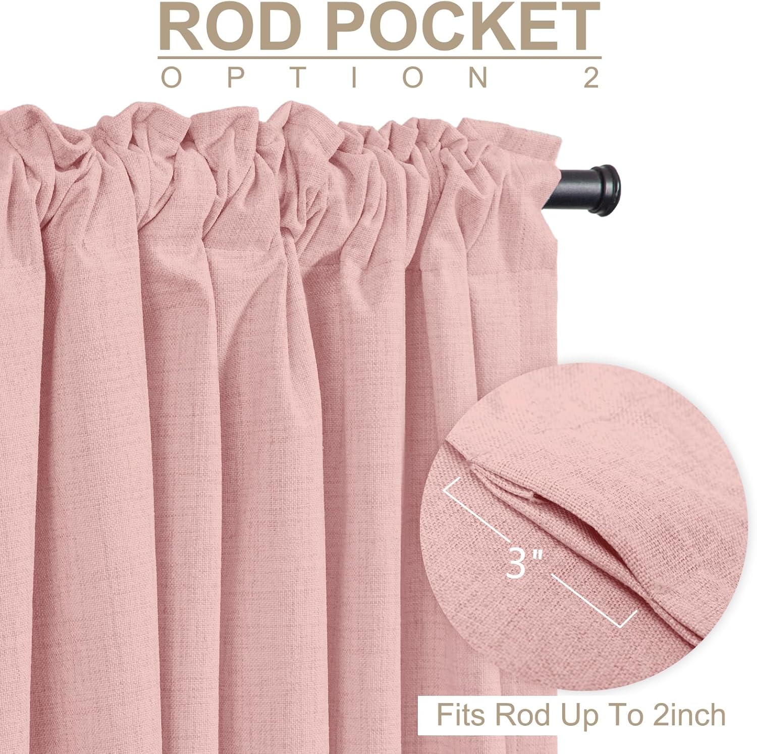 Skiennix 100% Blackout Linen Curtains - Thermal Insulated Drapes for Bedroom | 50" W x 90" L, Baby Pink