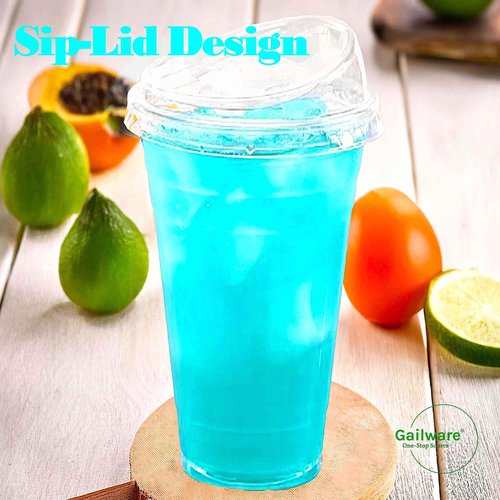 Gailware 50 Pack 24 oz Clear Plastic Cups with Strawless Sip-Lids, Disposable Cold Drinking Cups with Lids, To Go Plastic Container for Iced Cold Coffee, and Soda for Events and Everyday Use.