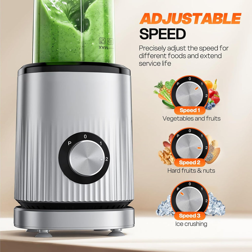 Turelar Portable Personal Blender - Smoothie Maker with 2 x 24oz Cups & Extra Lid | Perfect for Juices & Baby Food