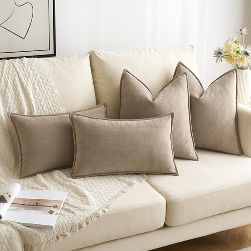 MIULEE Decorative Pillow Covers - Soft Chenille Khaki 20x20 Inch | Luxurious Farmhouse Cushion for Sofa & Bedroom