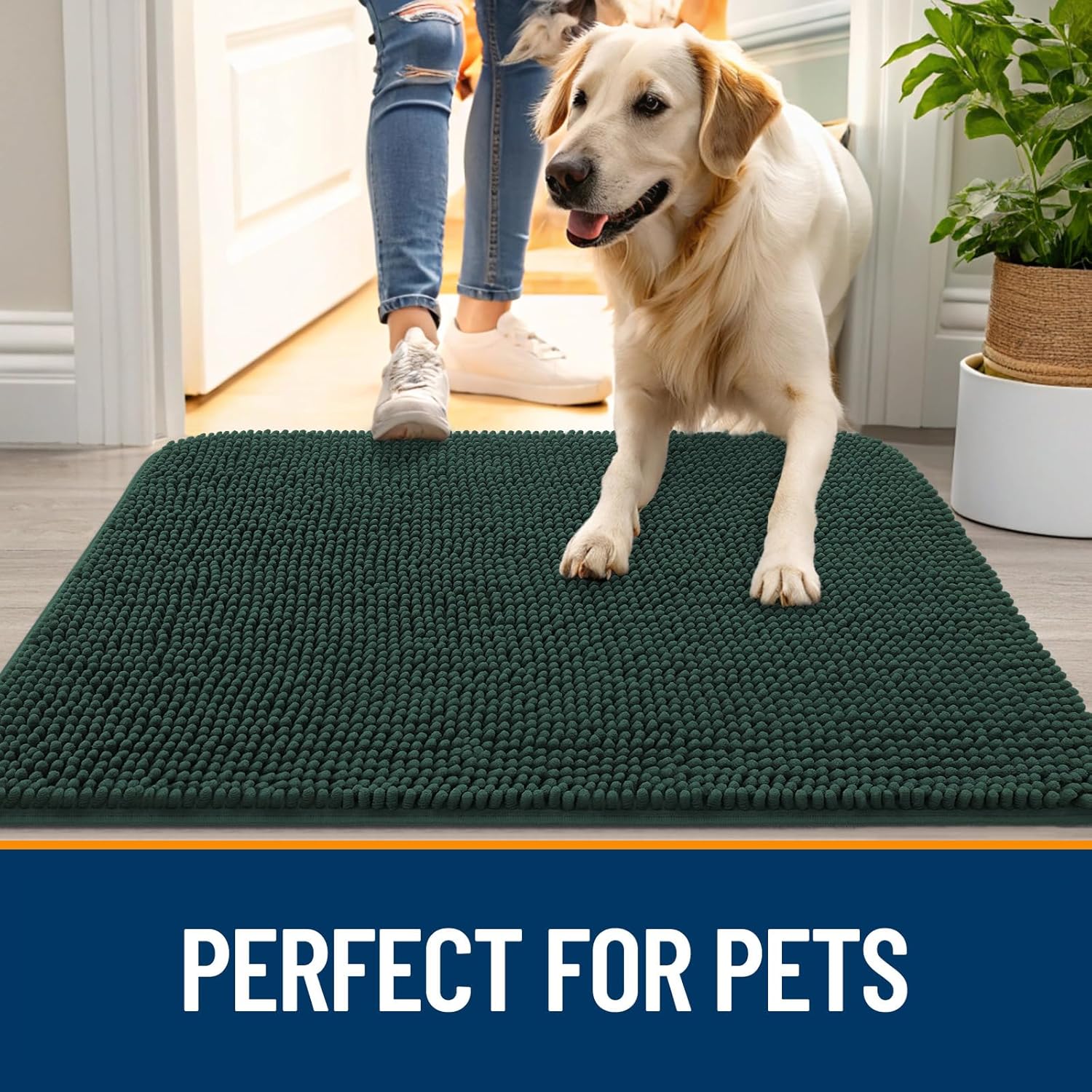 OLANLY Dog Door Mat - Absorbent Non-Slip Washable Doormat for Muddy Paws | 32x20, Blackish Green