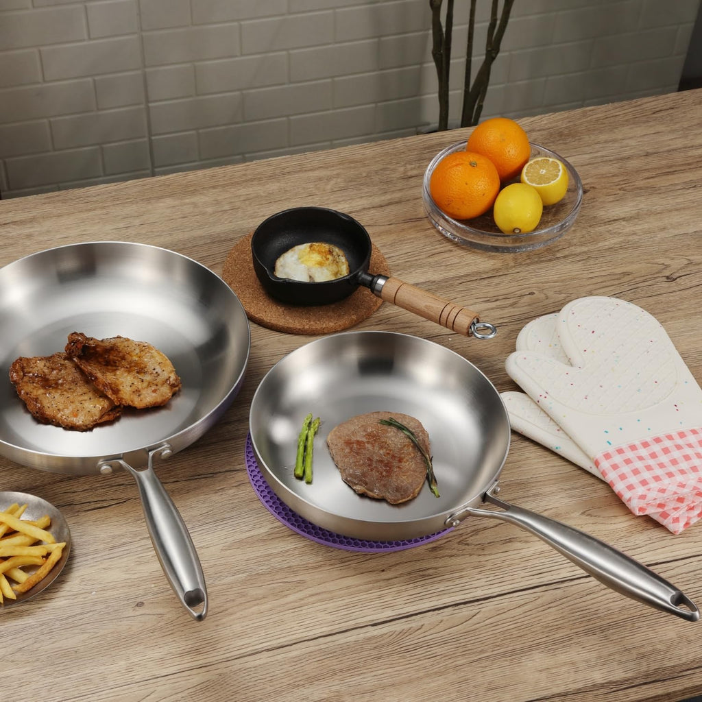 SanheKit 3-Ply Stainless Steel Fry Pan 12 Inch, Induction Compatible, Oven Broiler Safe, Fast and Even Heat, Pots and Pans, Cooking Frying Pan, Skillet, Kitchen, Cookware, Silver