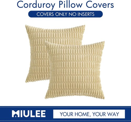MIULEE Corduroy Throw Pillow Covers - Soft Boho Striped Design | 16x16 Inch Beige for Modern Home Decor